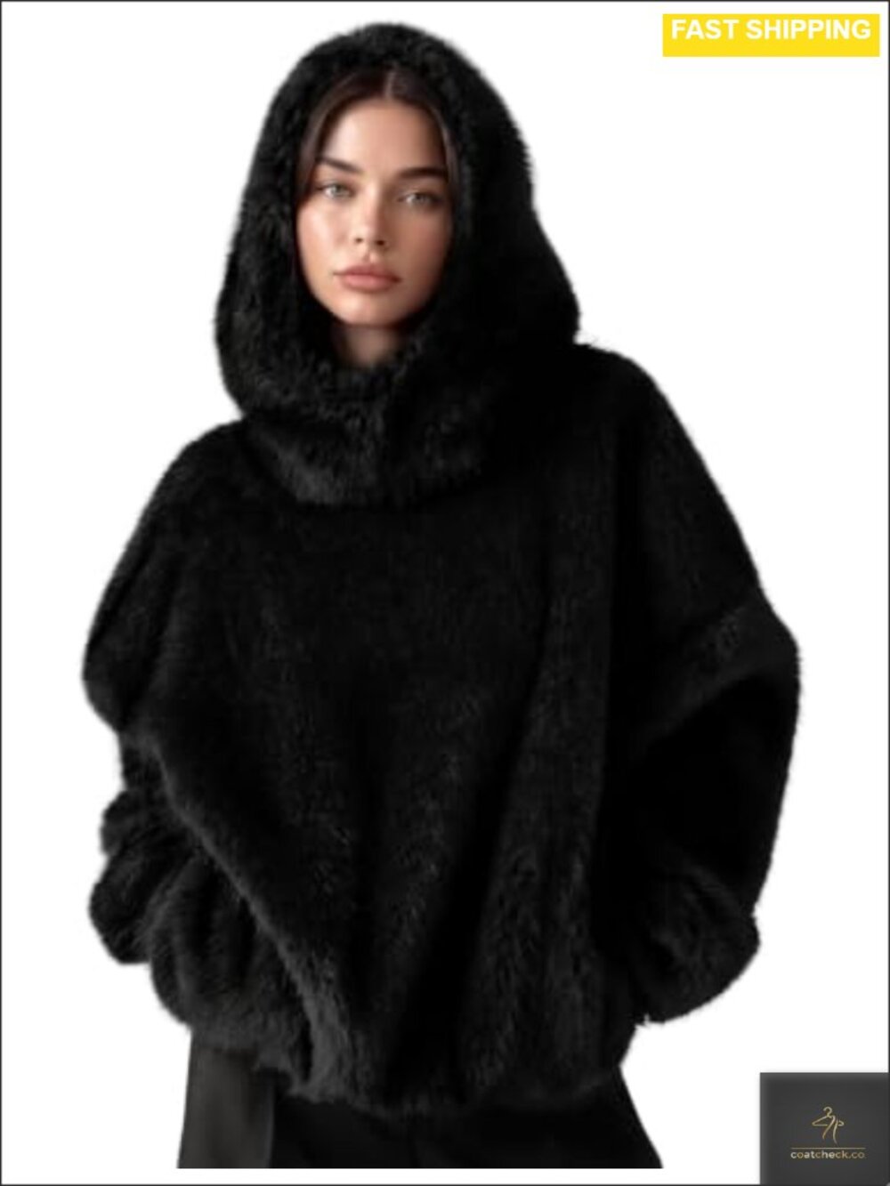 Faux Fur Hooded Pullover Coat Oversized Fluffy Fuzzy Jacket